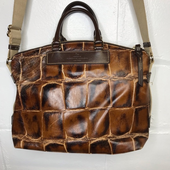 Dooney & Bourke Brown Leather Croc Embossed Tote Handbag Shoulder Purse - Picture 9 of 16